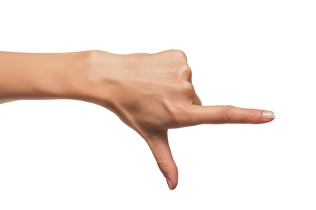 Human hand point with finger isolated on white.