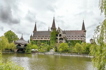 Castle in bad weather against the sky with clouds.の写真素材