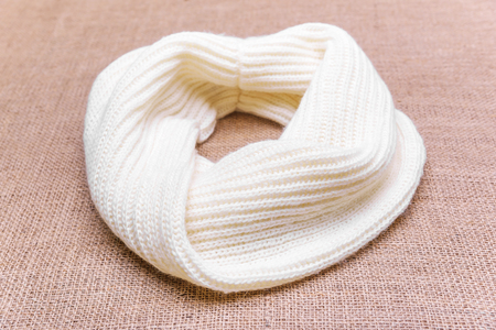 White scarf on sackcloth. Background for your text placement.の写真素材