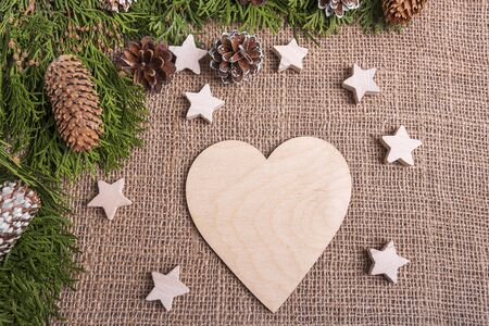 Wooden heart Christmas still life. The festive mood.の写真素材
