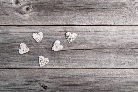 Hearts on the background of the wooden planks.の写真素材