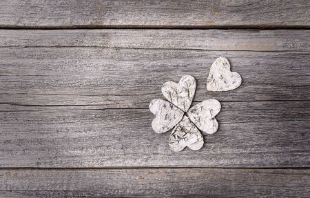 Hearts on the background of the wooden planks.の写真素材