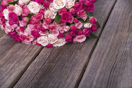 Roses on a wooden boards.の写真素材