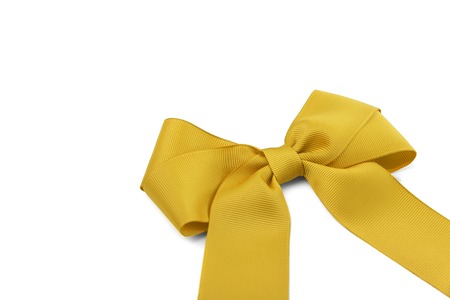 Gold satin bow.