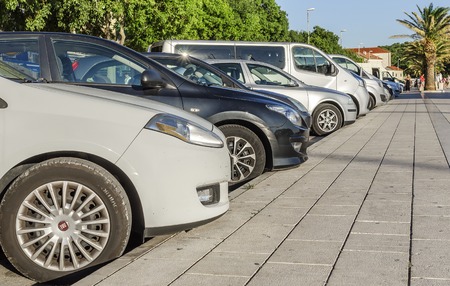 City parking in Makarska, Croatia.のeditorial素材