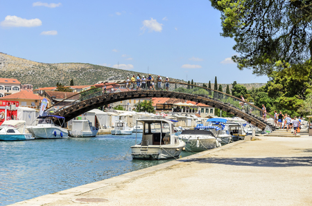 TROGIR, CROATIA - JULY 11, 2017: Bridge over the canal in the city of Trogir, Croatia.のeditorial素材