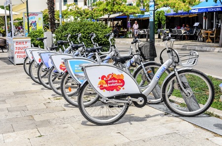 SIBENIK, CROATIA - 14 JULY, 2017 Bicycles for hire for touristsのeditorial素材