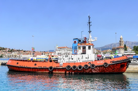 SPLIT, CROATIA - 12 JULY, 2017: Ship enters the port of Split Croatiaのeditorial素材