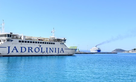 SPLIT, CROATIA - 12 JULY, 2017: Ship enters the port of Split Croatia