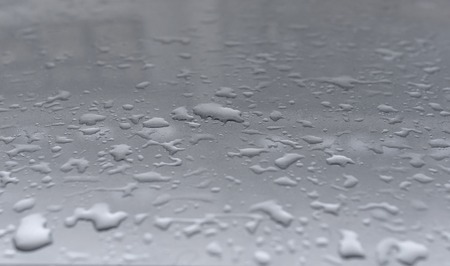 Raindrops on the hood of the car.