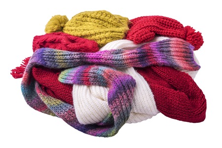 Warm winter clothes. Caps and scarves.の写真素材