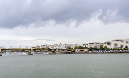 Embankment of Budapest. Houses and the river Danube.のeditorial素材