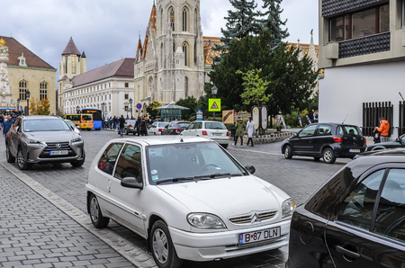 Public parking on the tourist streets of Budapest.のeditorial素材