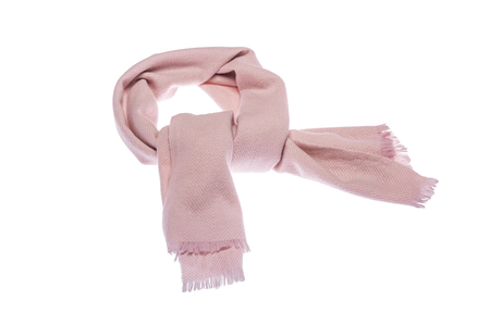 Warm winter scarf. Light color and feminine. Isolated on white background.の写真素材