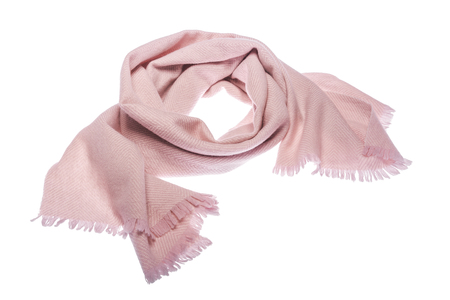 Warm winter scarf. Light color and feminine. Isolated on white background.の写真素材