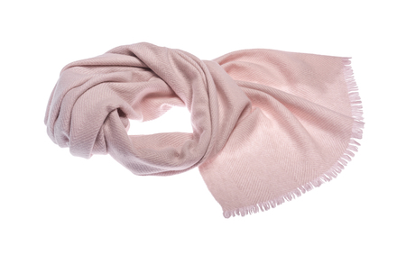 Warm winter scarf. Light color and feminine. Isolated on white background.の写真素材