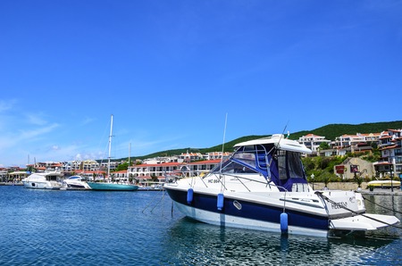 Port in the resort Sveti Vlas, Bulgaria.のeditorial素材