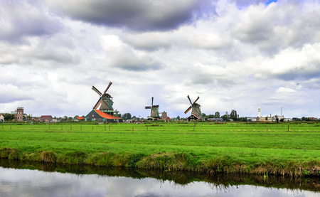 Old mill in the village of Zaanse Schans Netherlands.のeditorial素材