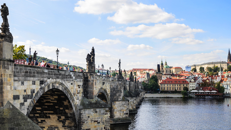 Charles Bridge. Prague, Czech Republic. View from the side.のeditorial素材
