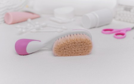 Special comb with soft wool for newborns.の写真素材