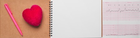 Electrocardiography, close-up. Notebook pregnant. The result of consulting a doctor.