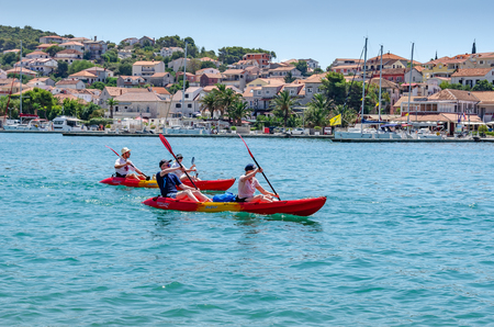 Amateur rowing along the strait.のeditorial素材