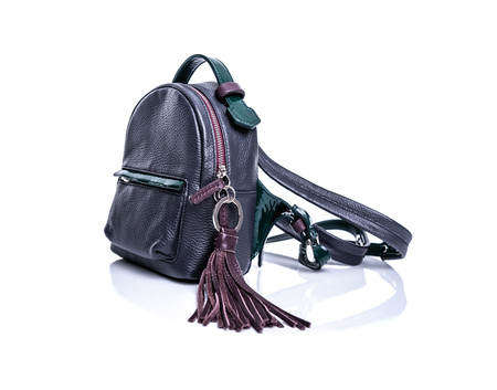 Stylish leather backpack on white background.の写真素材
