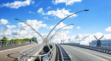 Modern movable transport bridge in the village of Zaanse Schans, the Netherlands.のeditorial素材