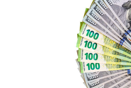 Money fanned out on a white background.