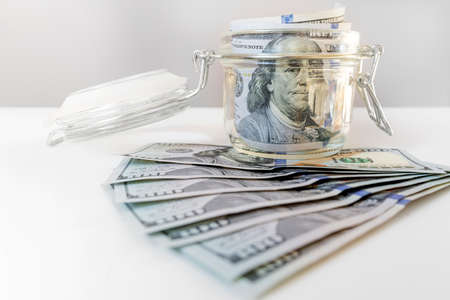 Money in a glass jar.の写真素材