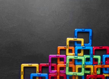 Details of a magnetic constructor on a dark background.
