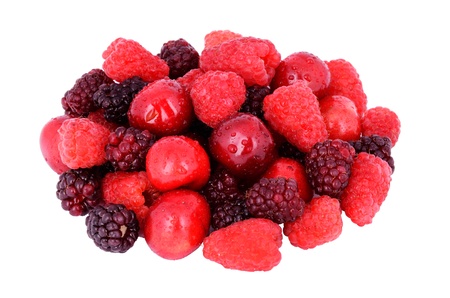 cherry, raspberry, blackberry. berries in a bunch isolated on white