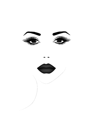 Beautiful woman face portrait, black and white vector illustrationのイラスト素材