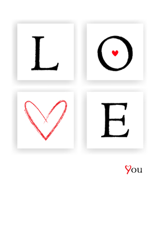 valentine's day card, love word in the frames isolated on a white background, verticalのイラスト素材