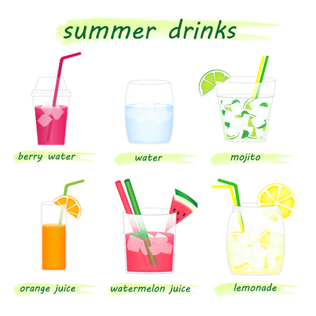 Summer non-alcoholic drinks set isolated on white background.のイラスト素材