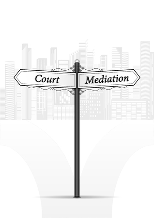 court mediation waymark on white cityscape background vertical vector illustrationのイラスト素材