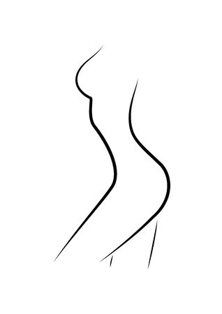 beautiful woman figure side view, outline style, isolated on the white background, vertical vector illustration のイラスト素材