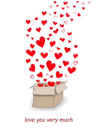 red hearts  fly out of the mailbox isolated on the white background, vertical vector illustrationのイラスト素材