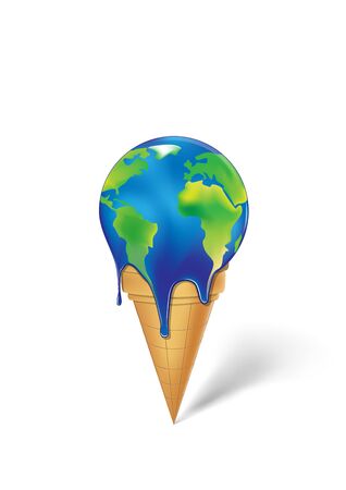earth  ice cream is melting isolated on a white background vertical vector illustrationのイラスト素材