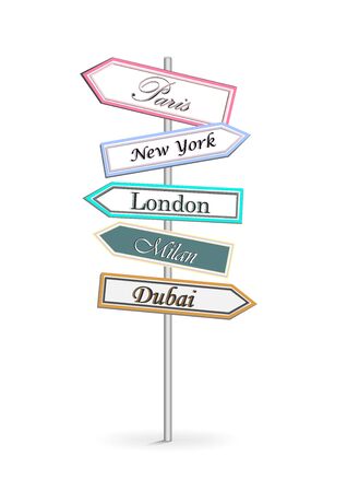 multicolor road signs Shopping Citi isolated on white background vertical vector illustrationのイラスト素材