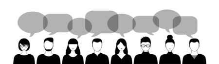 different black and white people and speech bubbles isoated on white background horizontal vector...