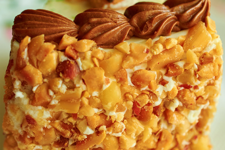 texture walnut cake with cream closeupの写真素材