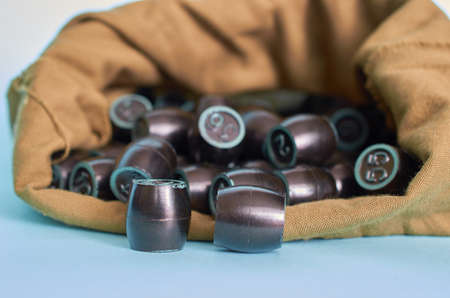 Board game. Lotto. Bag with barrels close up