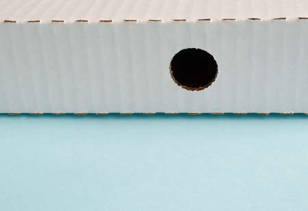 One white cardboard pizza box close upの写真素材