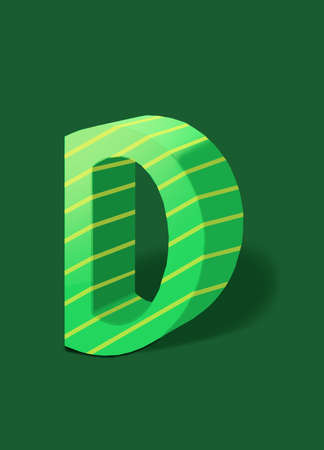 The letter D of the English alphabet is light green with yellow stripes.の写真素材