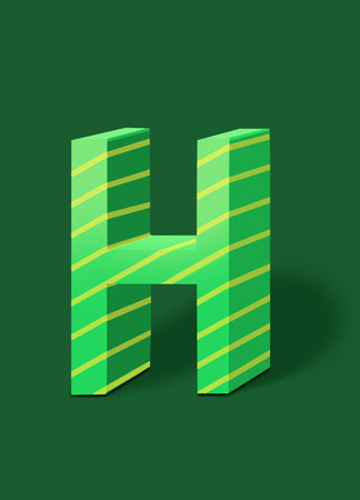 The letter H of the English alphabet is light green with yellow stripes.の写真素材