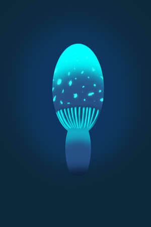 Magical glowing poisonous mushroom with spots on the cap on a dark blue background. Bitmap illustration, vertical formatの写真素材
