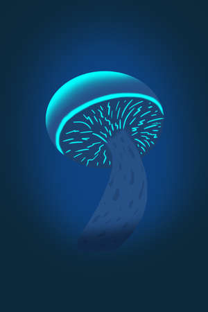 Magical glowing poisonous mushroom on a blue backgroundの写真素材