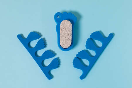 pedicure kit. Finger separators and pumice stone. Flatleyの写真素材