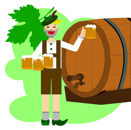 man and beer in the Octoberfest. beer illustrationのイラスト素材
